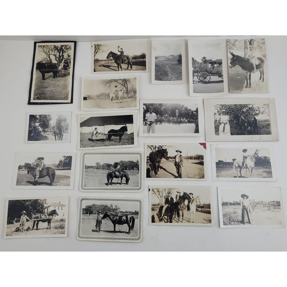 Lot Of 18 Antique Photographs & Post Cards Wild West Cowboys, Horses And Kids